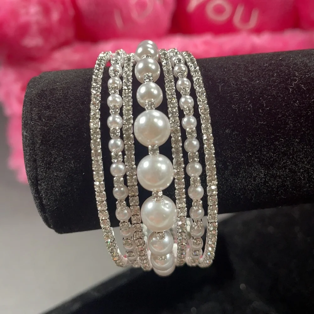 Pearl And Crystal Multi Bangle - Picture 3 of 5